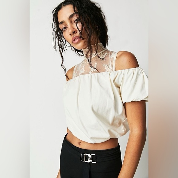 NWT Free People We The Free Here To Slay Tee Ivory M Boho off shoulder cropped - Picture 1 of 16